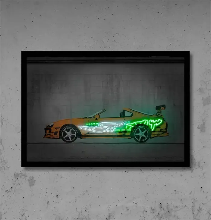 Plakat neonowe auto Powrót do przyszłości Burgundia