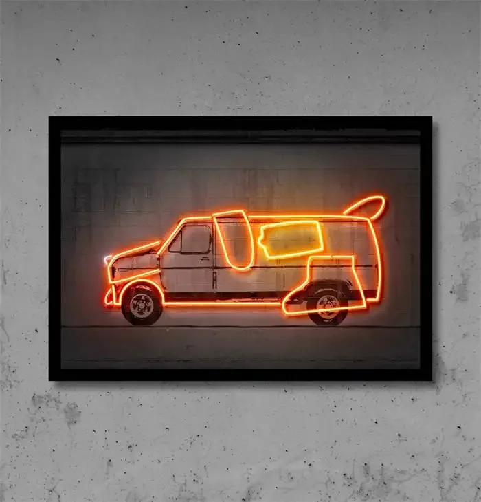 Plakat neonowe auto Powrót do przyszłości Granatowy