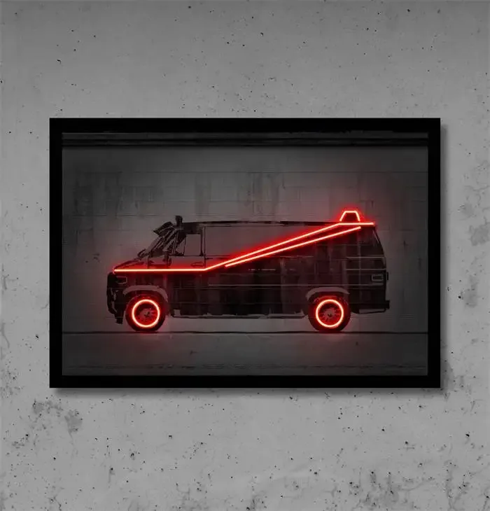 Plakat neonowe auto Powrót do przyszłości Jasnoszary