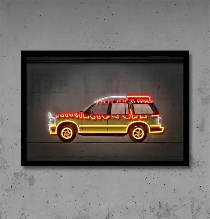 Plakat neonowe auto Powrót do przyszłości Jasnozielony