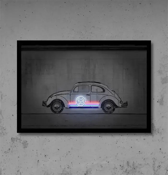 Plakat neonowe auto Powrót do przyszłości Jasnożółty