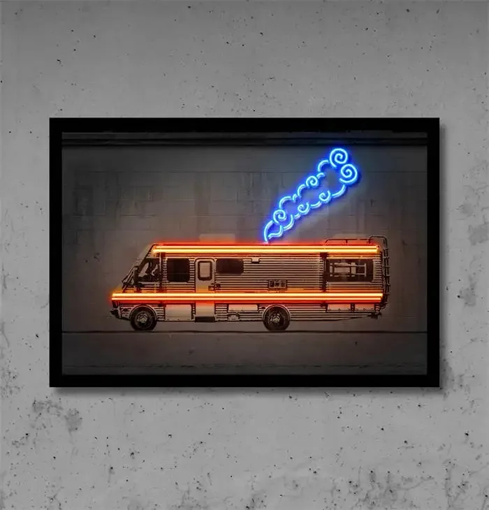 Plakat neonowe auto Powrót do przyszłości Niebieski