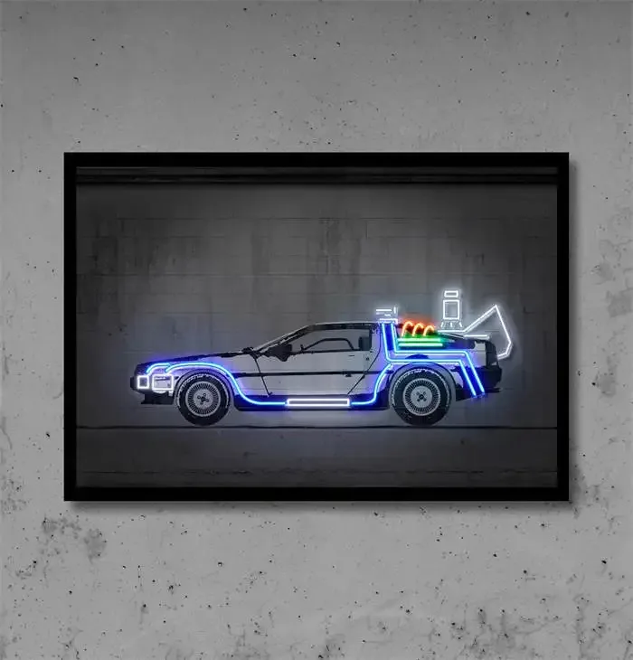 Plakat neonowe auto Powrót do przyszłości żółty
