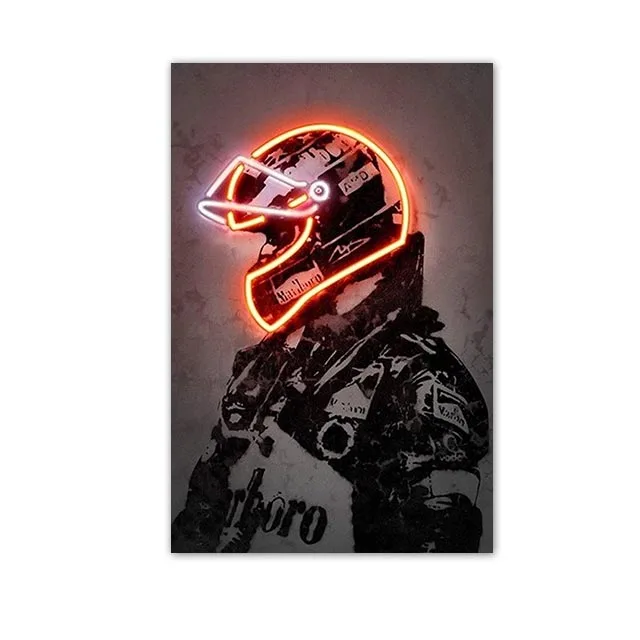 Plakat abstrakcyjny neonowy kask wyścigowy Burgundia