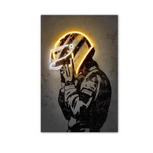 Plakat abstrakcyjny neonowy kask wyścigowy Czerwony