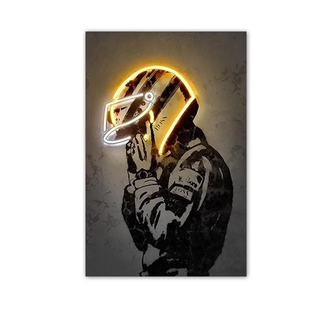 Plakat abstrakcyjny neonowy kask wyścigowy Czerwony