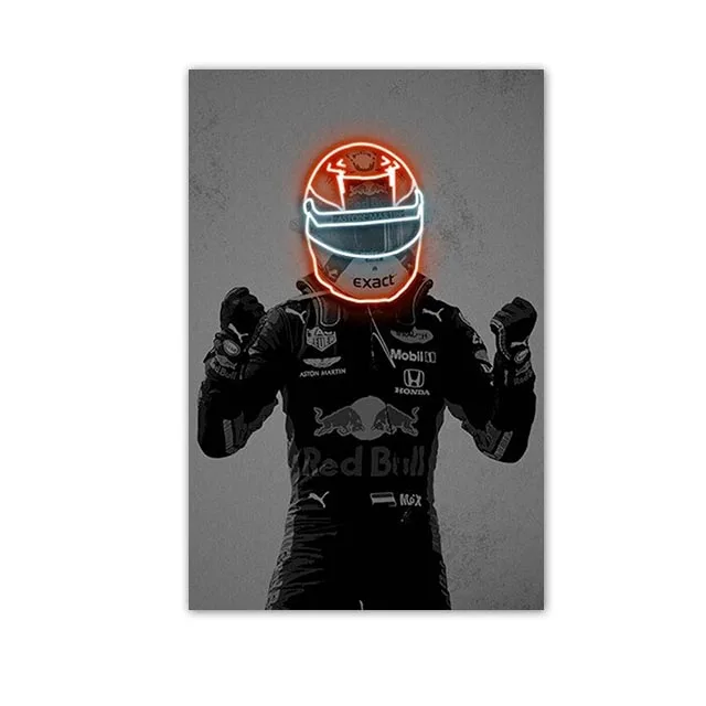 Plakat abstrakcyjny neonowy kask wyścigowy Jasnoszary