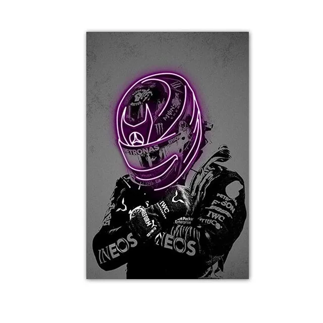 Plakat abstrakcyjny neonowy kask wyścigowy Zielony