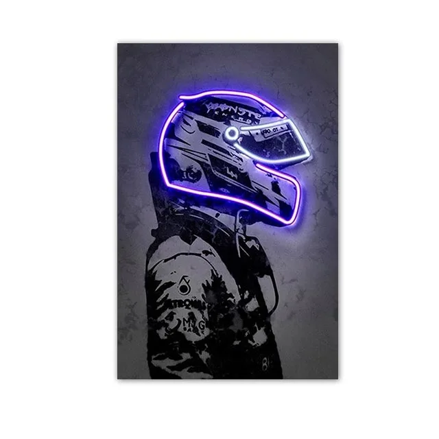 Plakat abstrakcyjny neonowy kask wyścigowy żółty