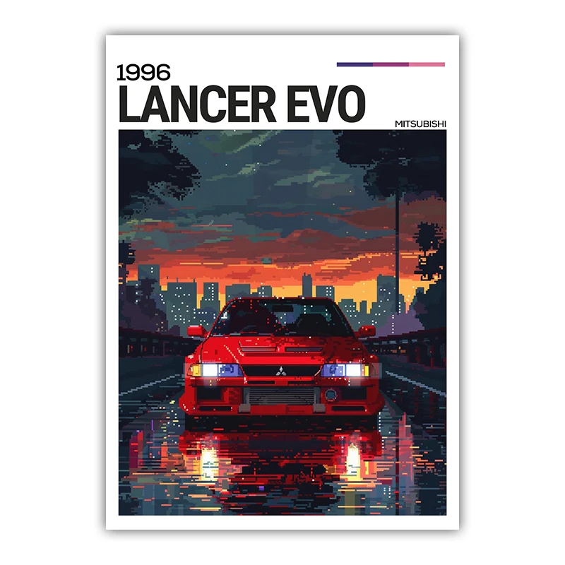Plakat neonowy samochód sportowy street cars Armijna zieleń