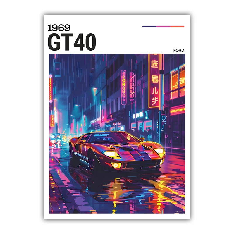 Plakat neonowy samochód sportowy street cars Khaki
