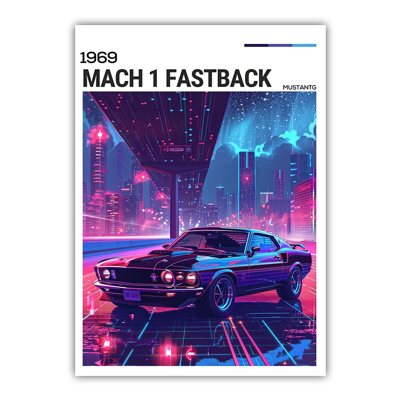 Plakat neonowy samochód sportowy street cars Pomarańczowy