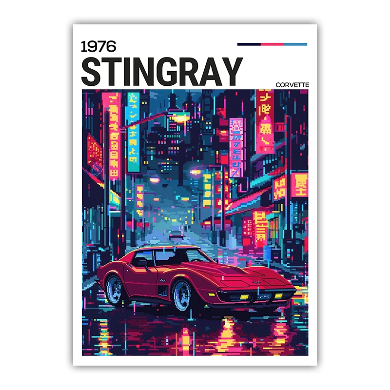 Plakat neonowy samochód sportowy street cars Złoto