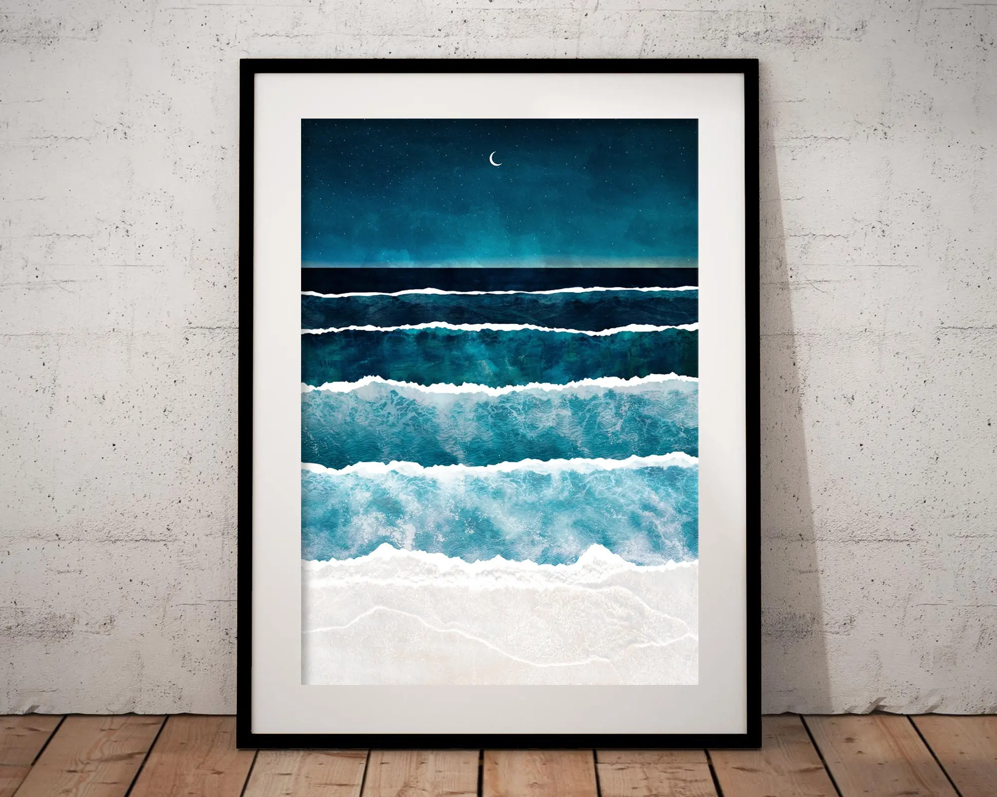 Niebieski ocean i wieloryby - minimalistyczny plakat Czerwony
