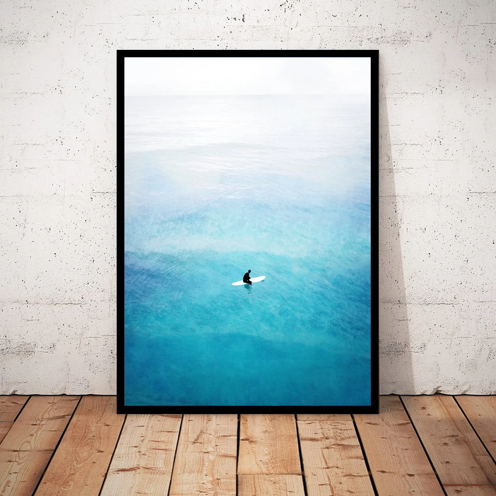 Niebieski ocean i wieloryby - minimalistyczny plakat Fioletowy