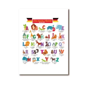 Niemiecki alfabet ze zwierzętami - plakat do nauki Biały