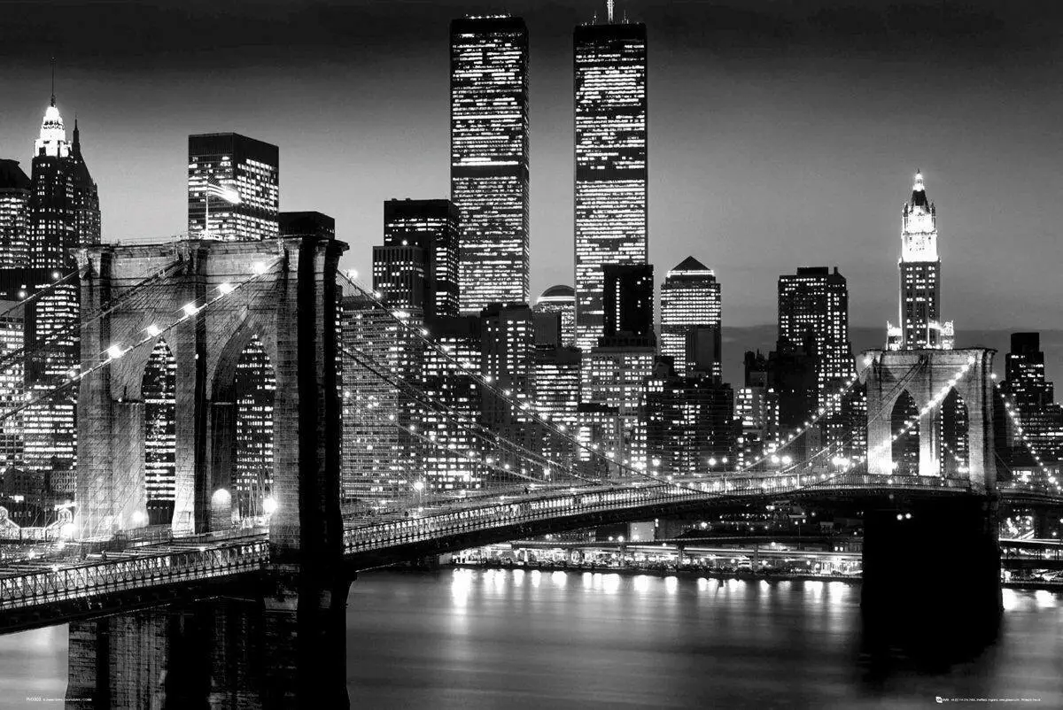 Plakat Nowy Jork Manhattan nocą czarno-biały