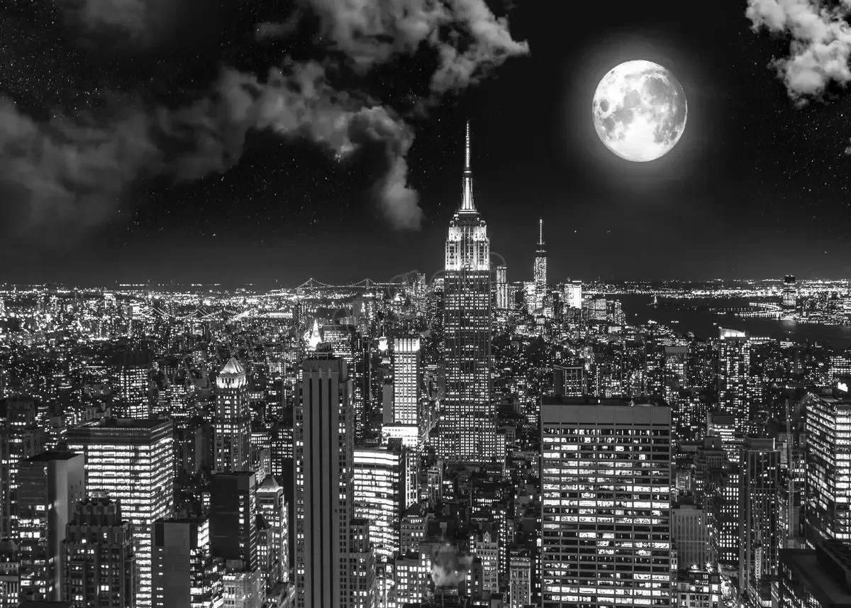 Plakat Nowy Jork nocą - neonowy skyline Brązowy