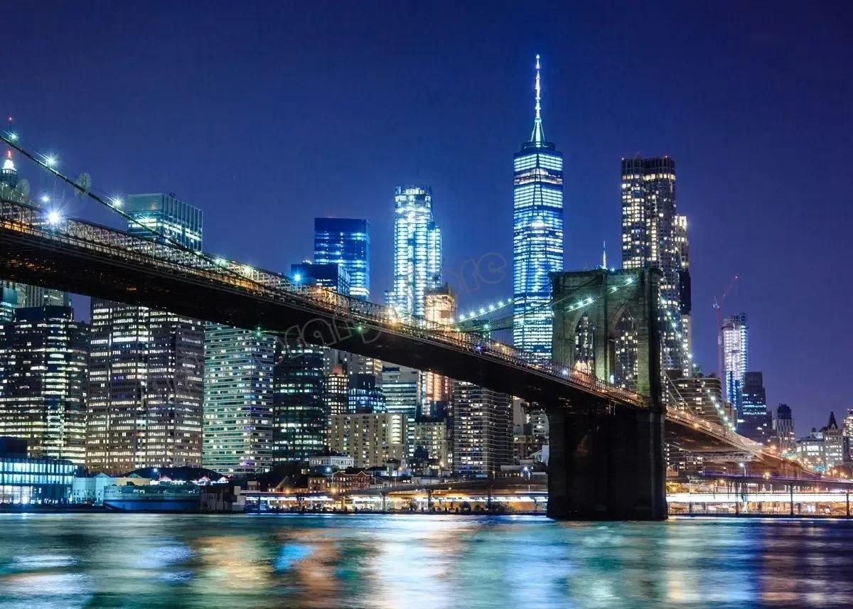 Plakat Nowy Jork nocą - neonowy skyline Burgundia