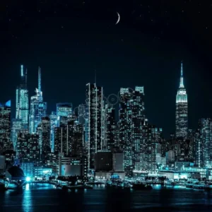 Plakat Nowy Jork nocą - neonowy skyline Czerwony