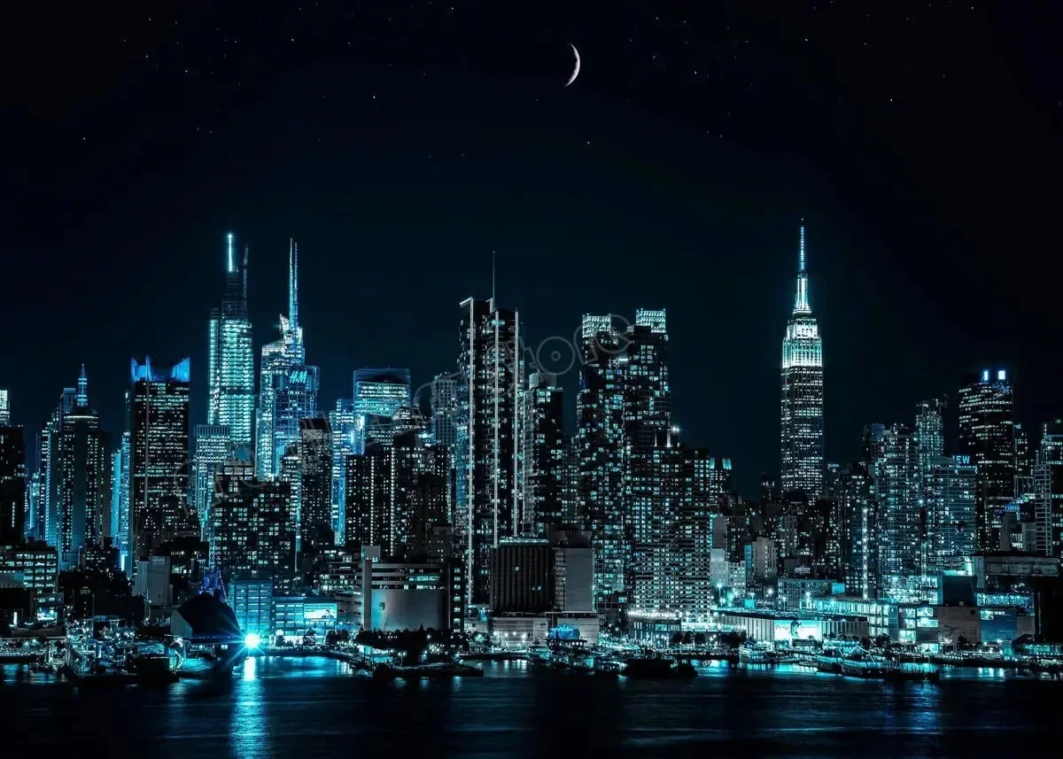 Plakat Nowy Jork nocą - neonowy skyline Czerwony