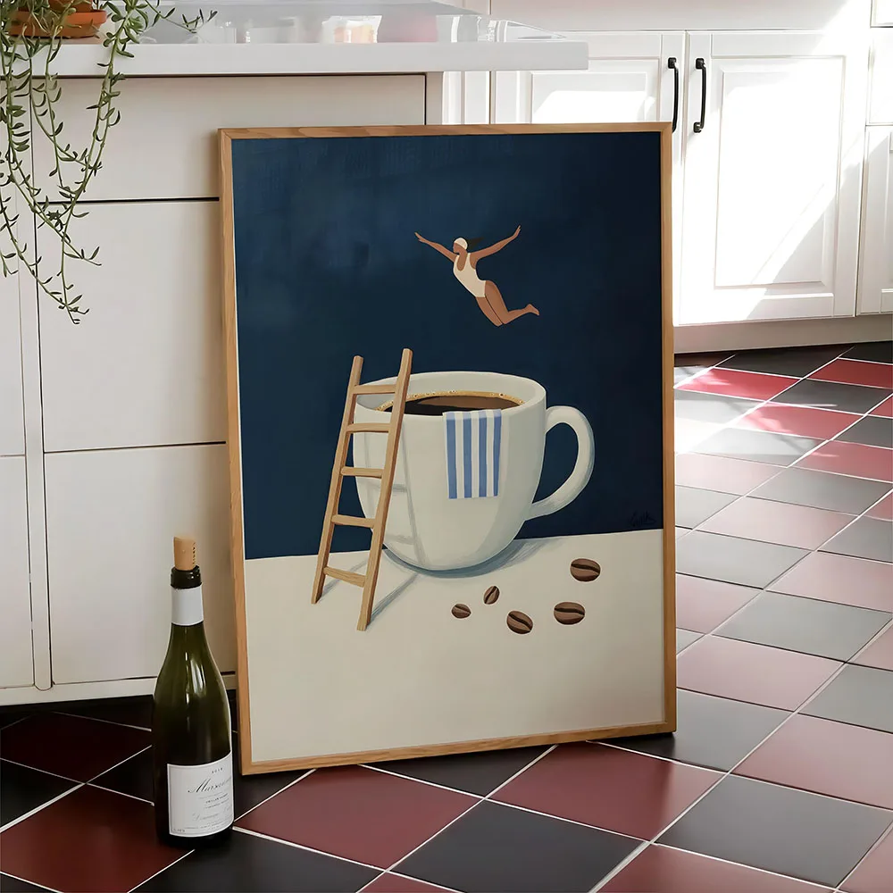Plakat nurek z kawą Good Morning Jasnozielony