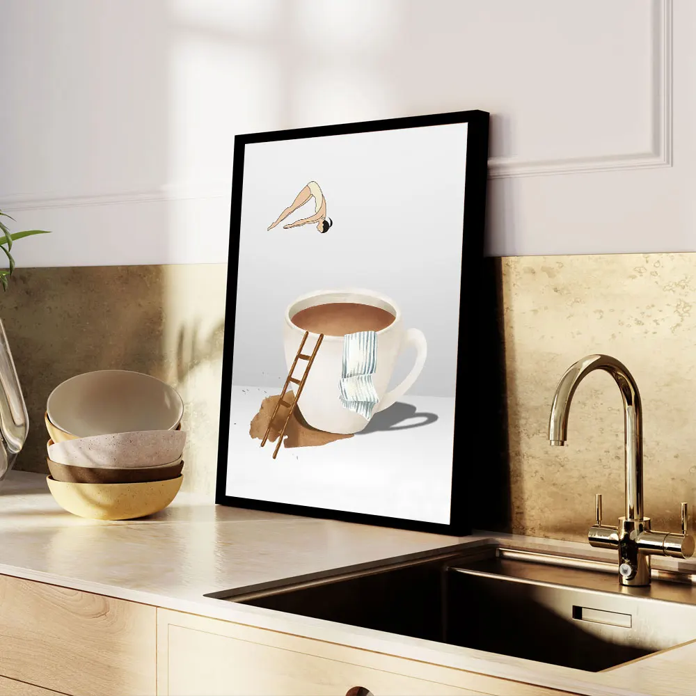 Plakat nurek z kawą Good Morning żółty
