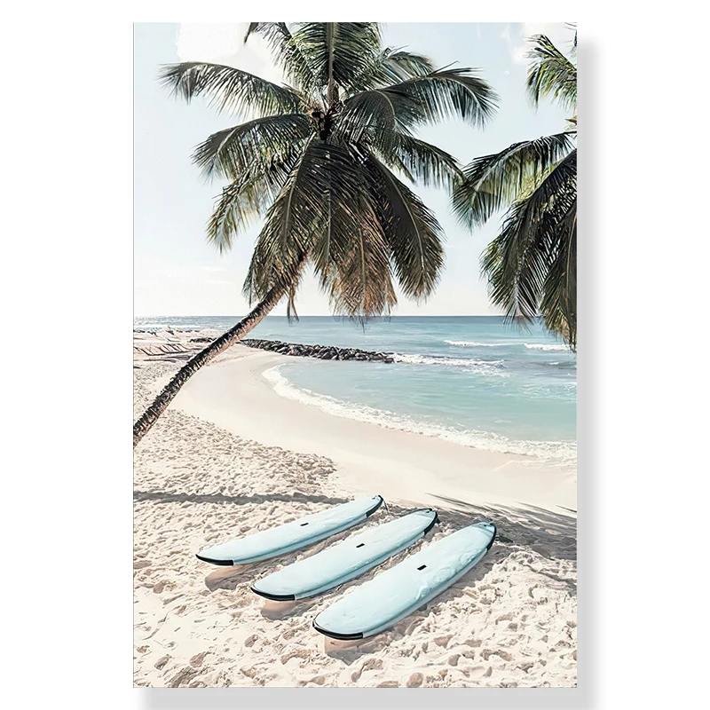 Letni ocean i deska surfingowa - plakat plażowy Jasnoszary