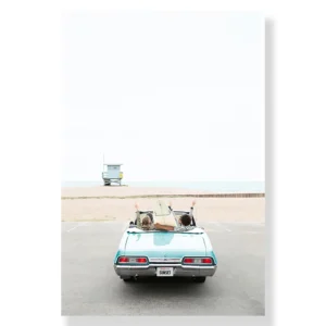 Letni ocean i deska surfingowa - plakat plażowy żółty