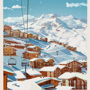 Plakat ośrodki narciarskie - Alpy i góry Czerwony