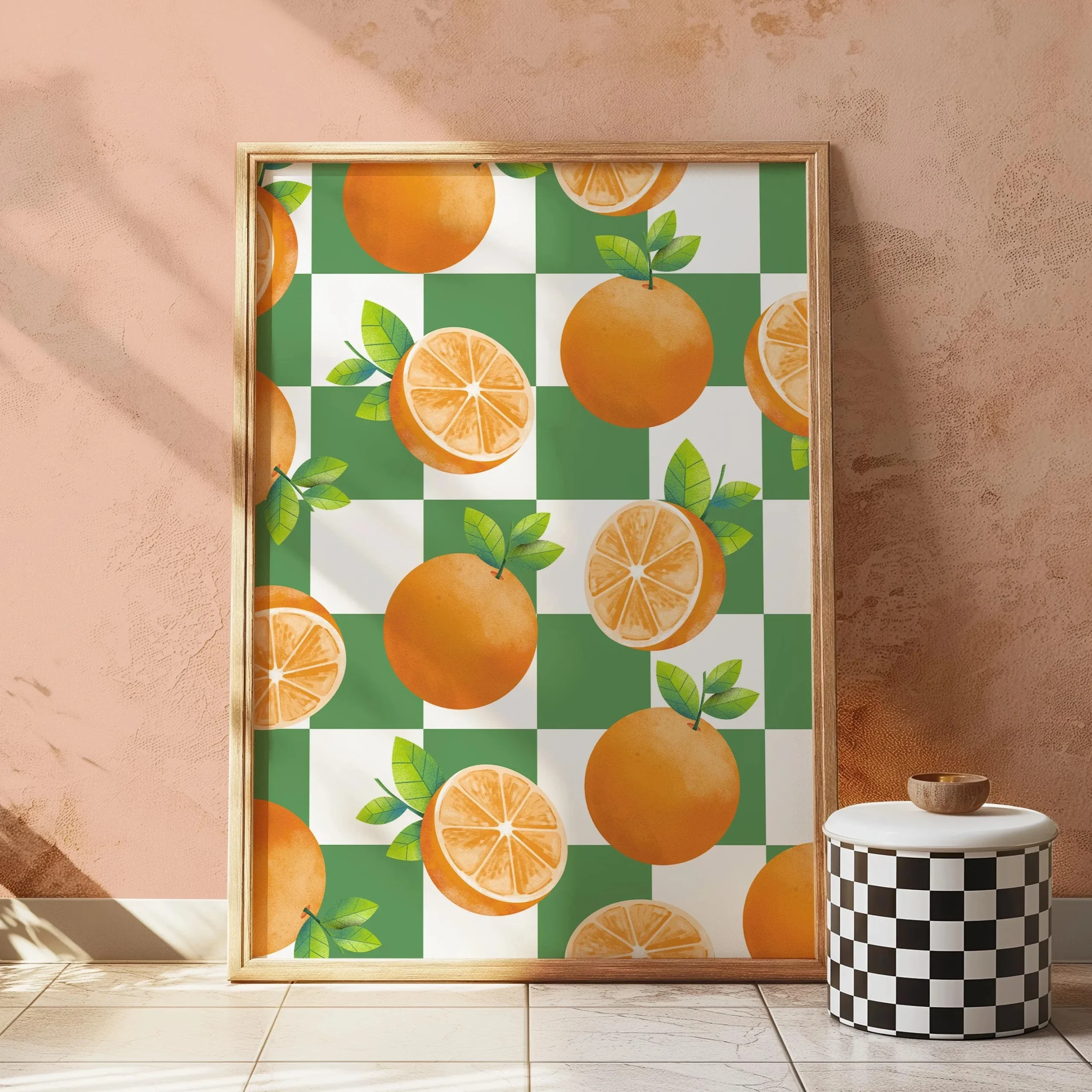 Plakat z owocami preppy - retro grafika do kuchni żółty