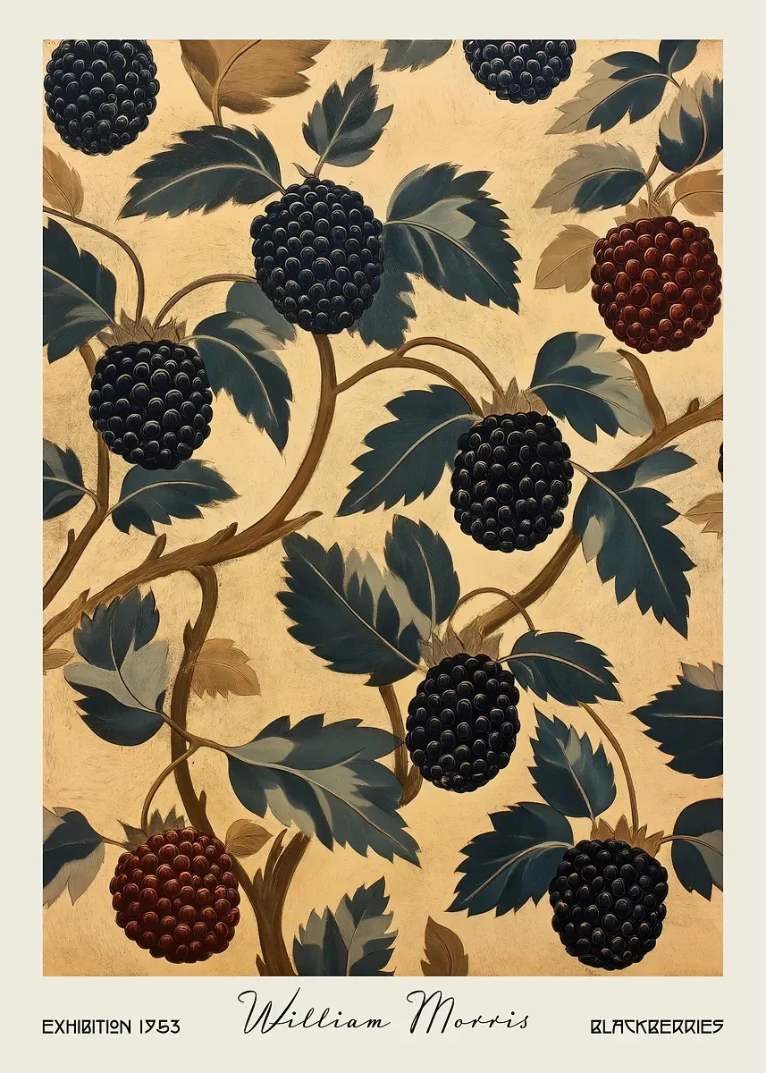 Owoce i warzywa William Morris - plakat retro do kuchni Brązowy