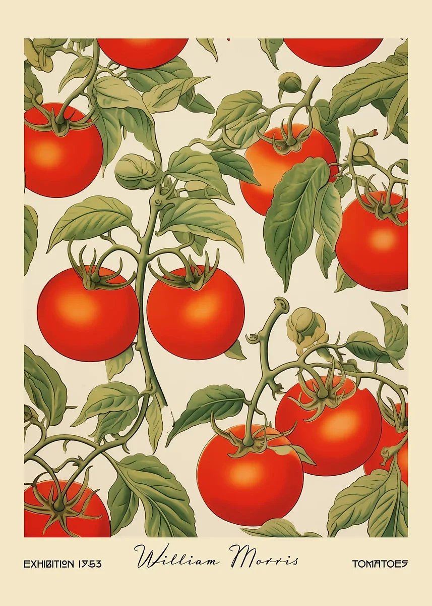Owoce i warzywa William Morris - plakat retro do kuchni Fioletowy