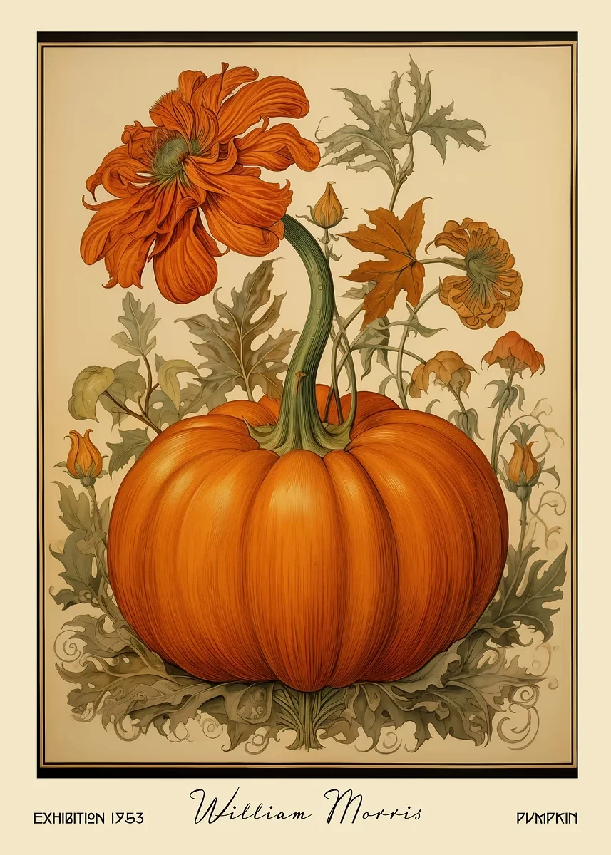 Owoce i warzywa William Morris - plakat retro do kuchni Granatowy