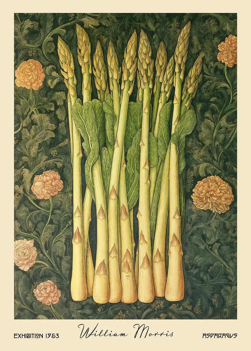 Owoce i warzywa William Morris - plakat retro do kuchni Jasny