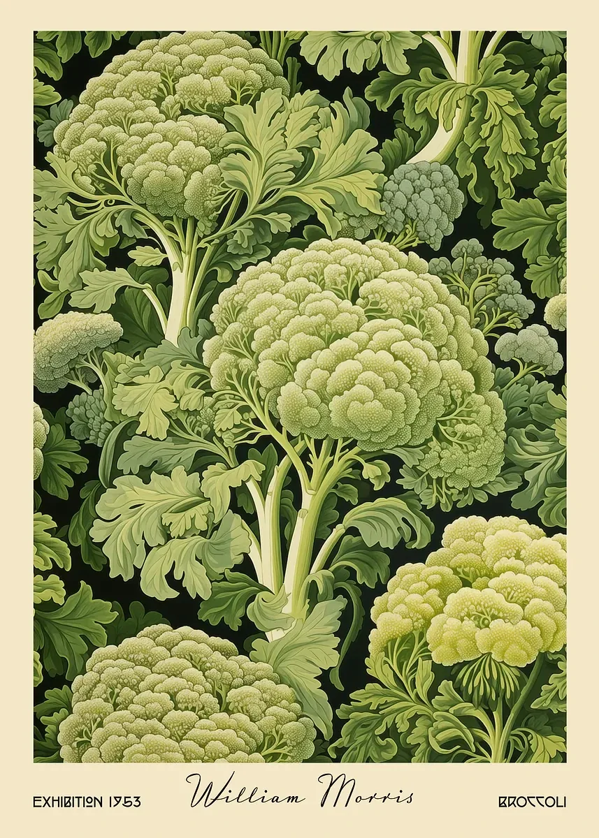 Owoce i warzywa William Morris - plakat retro do kuchni Zielony