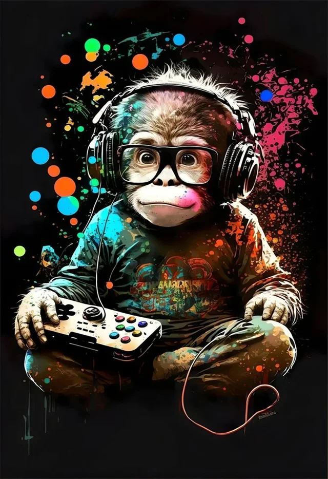 Panda gamer z padem - plakat do pokoju gracza Fioletowy
