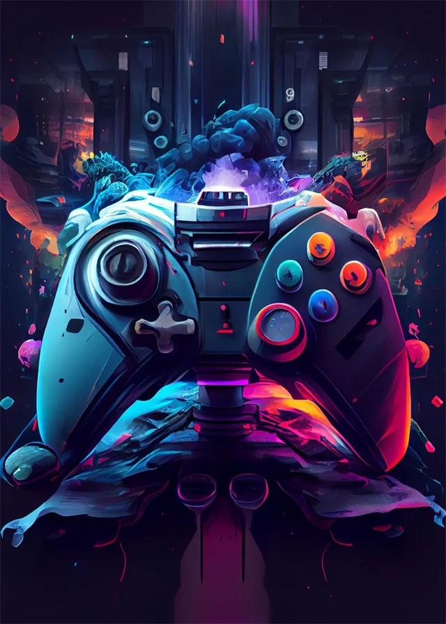 Panda gamer z padem - plakat do pokoju gracza Granatowy