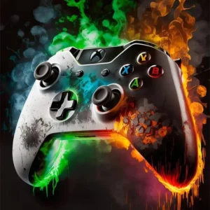 Panda gamer z padem - plakat do pokoju gracza Zielony