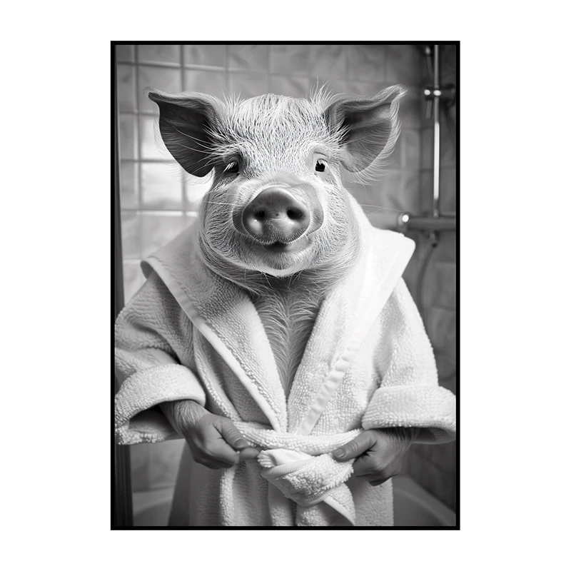 Panda w szlafroku - zabawny plakat do łazienki Czarny