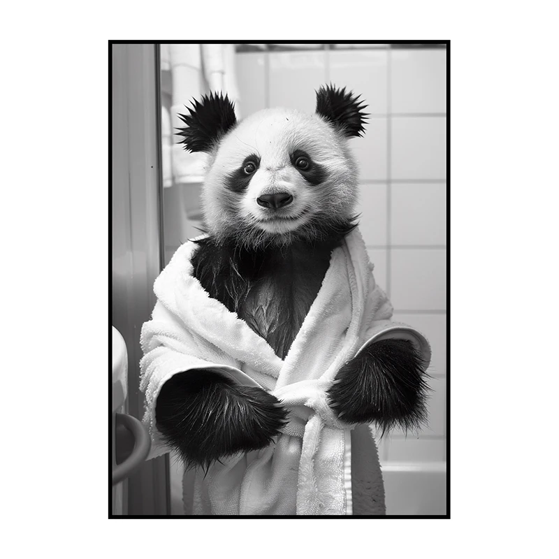 Panda w szlafroku - zabawny plakat do łazienki Zielony