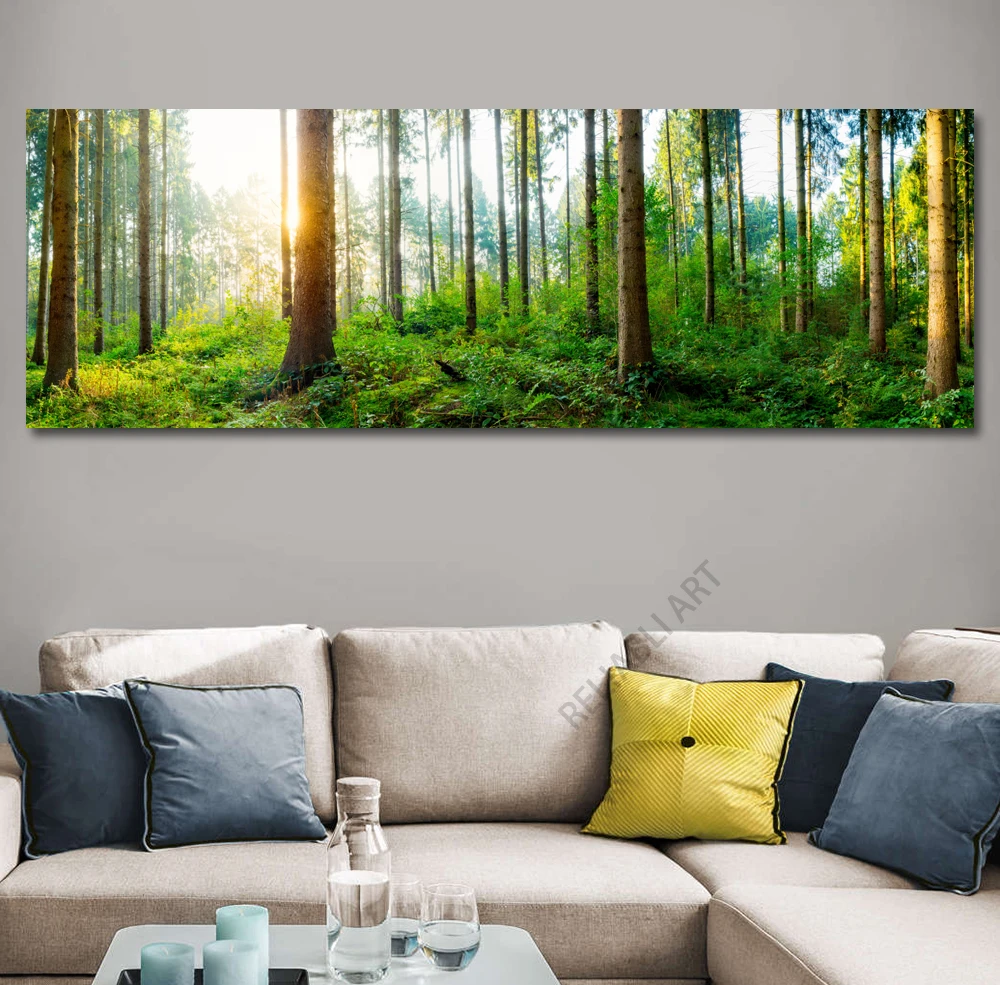 Las w słońcu - panoramiczny plakat na płótnie Wzór 2