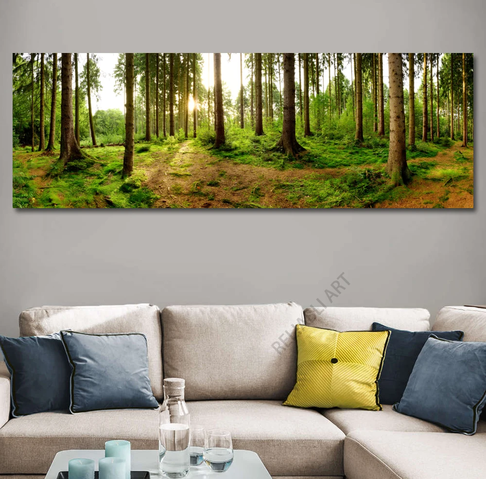 Las w słońcu - panoramiczny plakat na płótnie Wzór 4