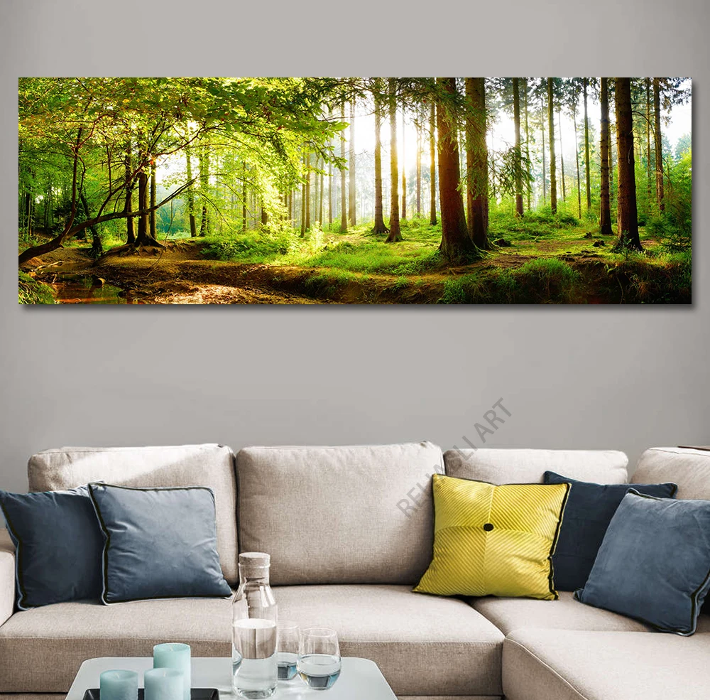 Las w słońcu - panoramiczny plakat na płótnie Wzór 5