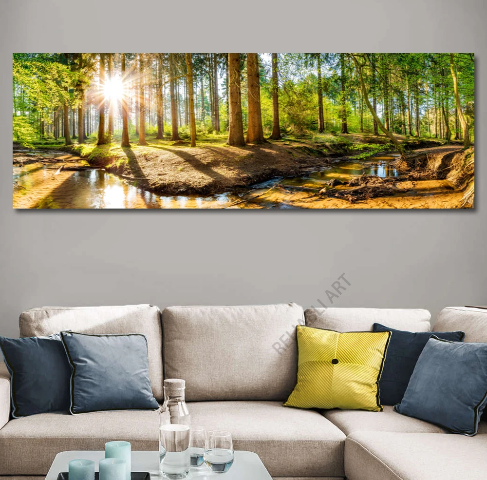 Las w słońcu - panoramiczny plakat na płótnie Wzór 6