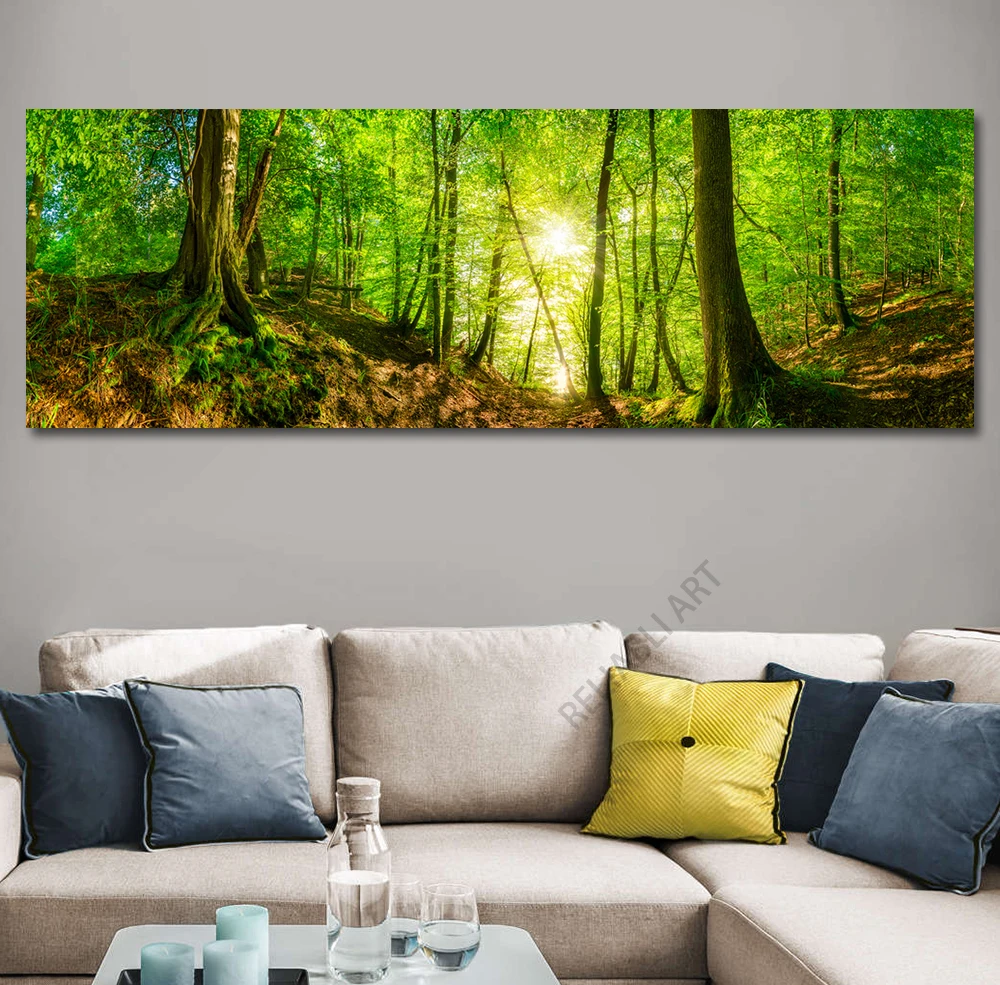 Las w słońcu - panoramiczny plakat na płótnie Wzór 8