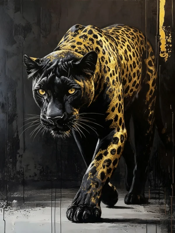Plakat czarno-złota pantera safari Wzór 6