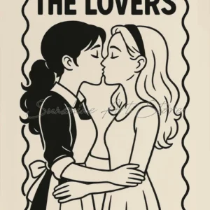 Plakat Sapphic Slumber - romantyczna para w stylu retro Brązowy