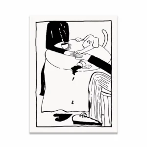 Para z pieskiem - minimalistyczna ilustracja Biały