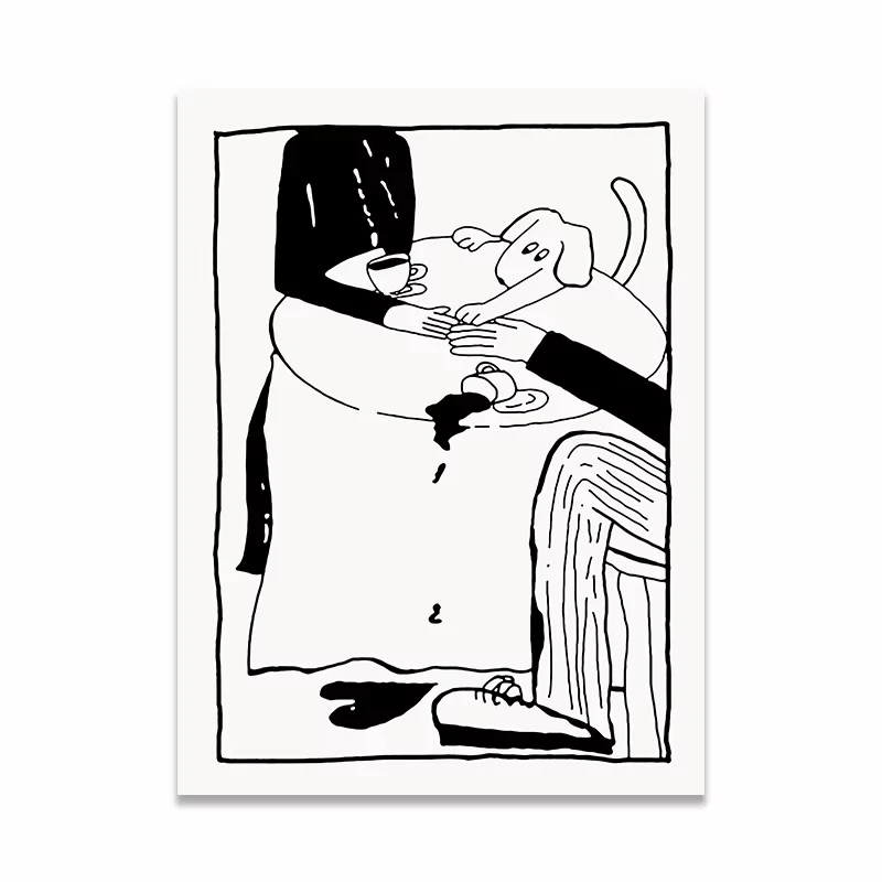 Para z pieskiem - minimalistyczna ilustracja Biały